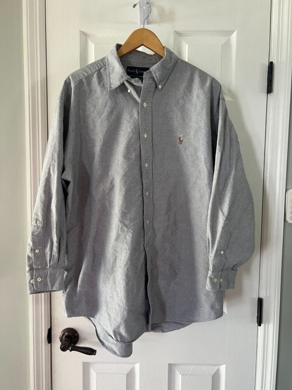 Ralph Lauren Yarmouth Oxford Button Down Shirt Gray Cotton Mens 17.5 32 33